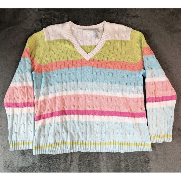 Liz Claiborne Sweaters - ✨ PRSTINE VTG Claiborne LG Preppy Tennis Golf Sweater V Neck Cable Knit Pullover